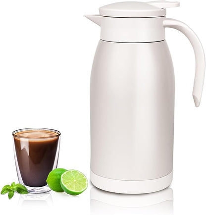 41 Oz Thermal Coffee Carafe Stainless Steel Insulated Thermos Double Wall Vacuum Flask Leak-Proof Thermos for Travel Office School Party Camping Use-Milk rice white
