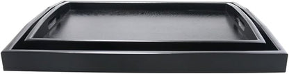 DILLMAN Serving Tray Large Black Wood Rectangle Food Tray Butler Tray Breakfast Tray with Handles (Large+Small)
