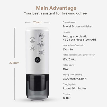 BENFUCHEN 3 in 1 Portable Espresso Machine With NO Heating Function, Type-C Charging Electric Espresso Maker, 17 Bar Mini Coffee Maker For N ESPRESSO/DolceGustoPods & Ground Coffee On the Go, Black
