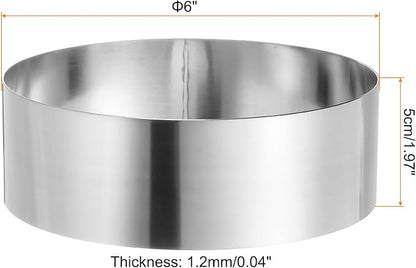 HARFINGTON Round Cake Ring 6 x 2 Inch Seamless Stainless Steel Pastry Mousse Dessert Ring Mirror Coating for Baking Cooking Making Tool