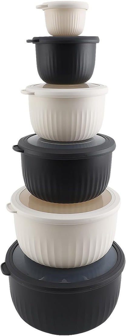 COOK WITH COLOR Prep Bowls with Lids- Wide and Deep Nesting Plastic Small Mixing Bowl Set with Lids, 12 Piece Set - Deep Bowls, Speckled Black