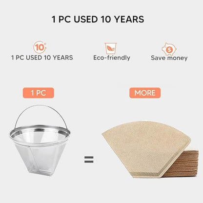 #4 Reusable Permanent Cone Coffee Filters Perfect Fit for Cuisinart Hamilton Beach Coffee Maker Filter, Replace Cuisinart GTF Gold Tone Coffee Filters, 8~12 Cup Size 4 Coffee Filters for Cuisinart