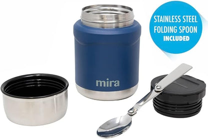MIRA 15 oz Insulated Food Thermos for hot and cold foods - Leak-Proof Stainless Steel Container with Spoon - Hawaiian Blue