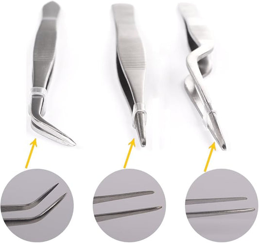Kitchen Cooking Tweezers Culinary,3 Piece Set Stainless Steel Tweezer Precision Tongs Offset Tip for Cooking Food Design styling(6.3-Inch)