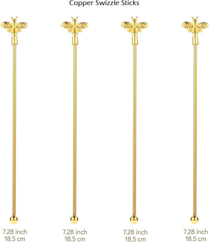 4Pcs Bumble Bee Cocktail Stirrers Swizzle Sticks Stainless Steel 7.5" Coffee Beverage Stir Sticks with Gold Decor Top for Mixing Cocktail, Hot Cocoa, Creamer