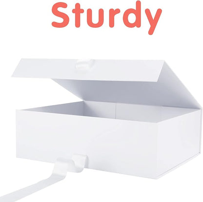 HAPPY POTATO 5 Large Gift Boxes with Lids and Ribbon 13.5x9x4.1 Inches, Bridesmaid Proposal Boxes, Magnetic White Gift Boxes for presents (Glossy White, Pack of 5)