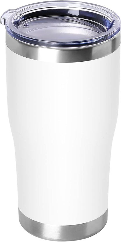 DOMICARE 20oz Tumbler with Lid Stainless Steel Tumblers Bulk, Double Wall Vacuum Insulated Coffee Travel Mug Powder Coated Tumbler, White