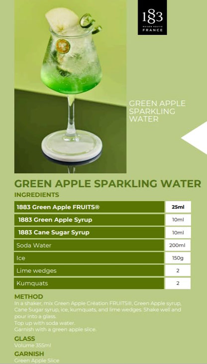 1883 Green Apple Syrup for Drinks, Made in France, 1 Liter Plastic Bottle