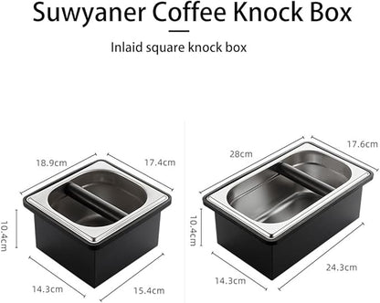 Coffee Knock Box, Stainless Steel Dump Bin Espresso Knock Box for Coffee Grounds with Removable Non-Slip Base Shock-Absorbent for Knocking Portafilter Filter Grinds (L)