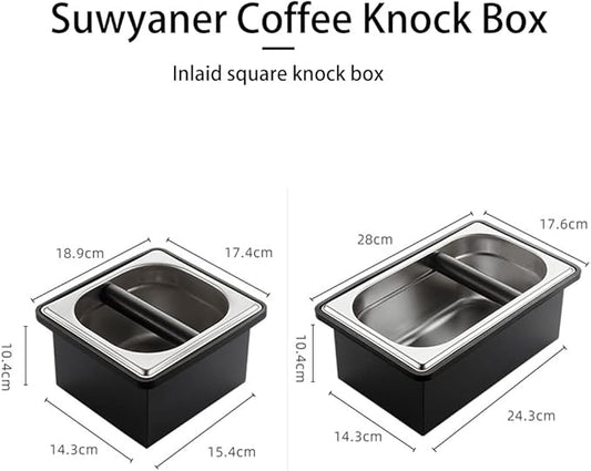 Coffee Knock Box, Stainless Steel Dump Bin Espresso Knock Box for Coffee Grounds with Removable Non-Slip Base Shock-Absorbent for Knocking Portafilter Filter Grinds (L)