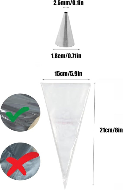 #4 Piping Tip and Bag Set – 3 Round Decorating Tips & 20 Disposable 8-Inch Bags for Writing, Outlines, Dots & Detail Work