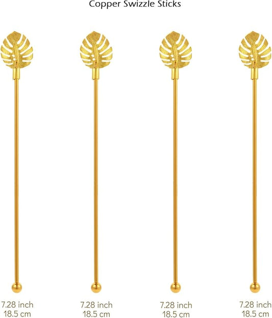 Stainless Steel Coffee Beverage Stirrers Stir Cocktail Drink Swizzle Stick with Palm leaf Metal Top,4PCS GOLD stirrer