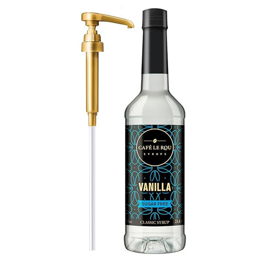 "NEW" Café Le Rou Coffee Syrup Sugar Free Vanilla, 25.4oz (Pack of 1)*Includes 1 Coffee Syrup Pumps*Cafe Coffee Flavoring Syrup for Coffee, Tea, and Espresso