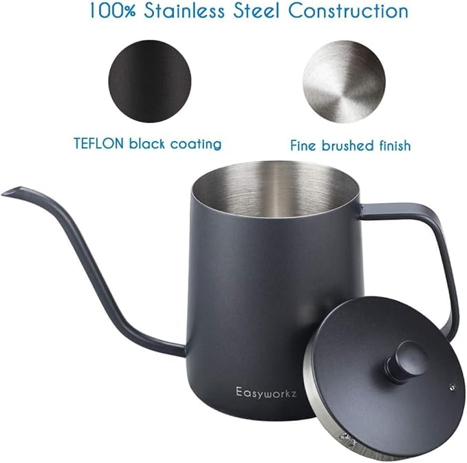 Easyworkz Gage Gooseneck Pour Over Coffee Kettle 20 oz Stainless Steel Hand Drip Coffee Pot with Long Narrow Spout