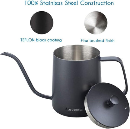 Easyworkz Gage Gooseneck Pour Over Coffee Kettle 20 oz Stainless Steel Hand Drip Coffee Pot with Long Narrow Spout