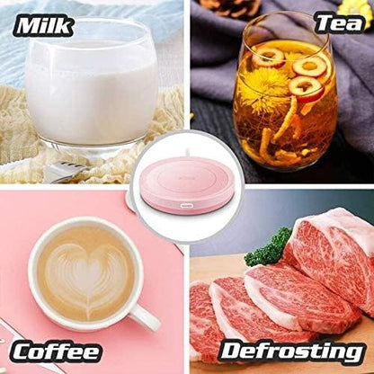 BESTINNKITS Smart Coffee Set Auto On/Off Gravity-induction Mug Office Desk Use, Candle Wax Cup Warmer Heating Plate (Up To 131F/55C), 14oz (Pink Set)