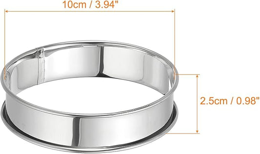 HARFINGTON 8pcs Crumpet Rings 3.94" Nonstick Round Cake Ring Stainless Steel Double Rolled English Pastry Rings for Kitchen Baking Crumpet Dessert, Silver