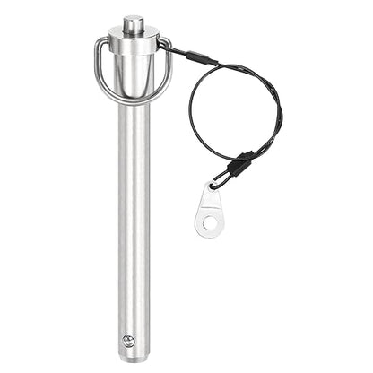 uxcell 1 Pcs Quick Release Pin, 1/2" x 4"(Dia. x L) Push-Button Ball Locking Pin 304 Stainless Steel Ring Handle Locking Pin with Wire for Audio Bimini Top Marine, Silver