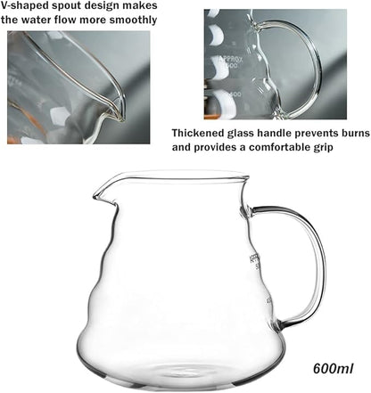 Pour Over Coffee Maker Set – Includes Glass Coffee Dripper, Metal Dripper Stand, Heat Resistance 600ml Coffee Server and 40 Count Paper Coffee Filters, 4 in 1 Set for Home or Office (Black Set)