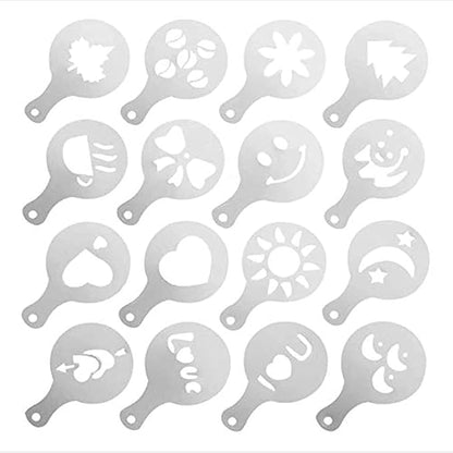 16 Pcs Foam Latte Art Stencils for Latte Cappuccino Coffee Decorating Tools