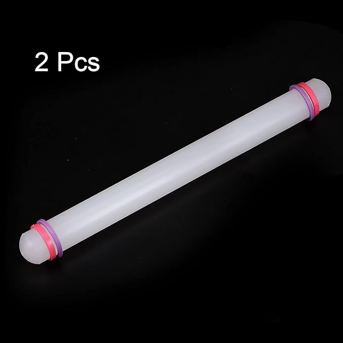 HARFINGTON 2pcs Fondant Rolling Pin 13 Inch x 0.98 Inch Adjustable Guide Rings Non-Stick PP Plastic Fondant Roller Dough Roller Kitchen Decorating Tools for Cookie Pastry Pizza Clay