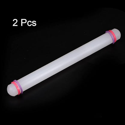 HARFINGTON 2pcs Fondant Rolling Pin 13 Inch x 0.98 Inch Adjustable Guide Rings Non-Stick PP Plastic Fondant Roller Dough Roller Kitchen Decorating Tools for Cookie Pastry Pizza Clay