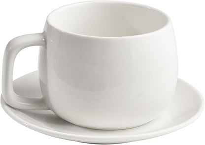 Porcelain Coffee Cup with Saucer 270ml/9oz, Minimalist Design, Perfect for Latte, Cappuccino, and Tea, White