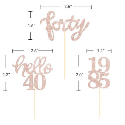 Rose Gold Glitter 40th Birthday Cupcake Toppers 40th Birthday Celebrating Party Decorations - Set of 24