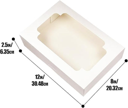 qiqee Auto-pop up 12x8x2.5 inch White Cookie Box with Window 15 Packs Two Uses One Second Folding Pastry Biscuit Bakery Box for Packaging