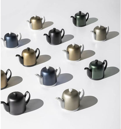Salam Luxury French Tea Pot - Porcelain Teapot with Emerald Aluminum Cover, Ceramic Tea Kettle for Loose Tea, Removable Infuser, 4 Cup Capacity, 24oz - Emerald
