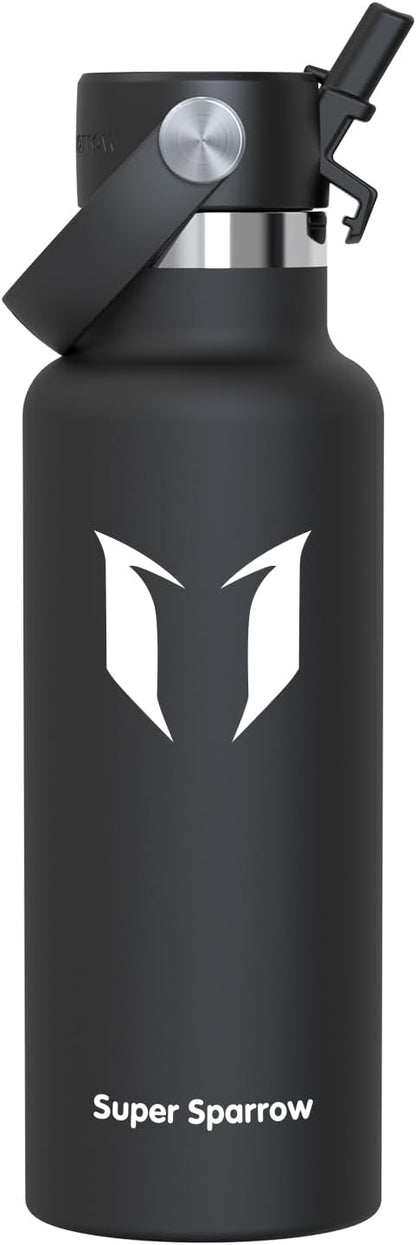 Super Sparrow Insulated Water Bottle - 17 Oz / 25 Oz / 32 Oz - Standard Mouth FlipFlow Flask - BPA Free, Leak Proof Drink Bottle- Ergonomic Straw Water Bottles for Work, Gym, Travel, Sports