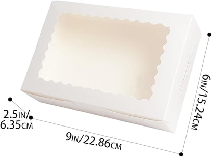 qiqee 9x6x2.5 Inch White Cookie Box with Window 15Pcs Pastry Macaron Bakery Box For Packaging