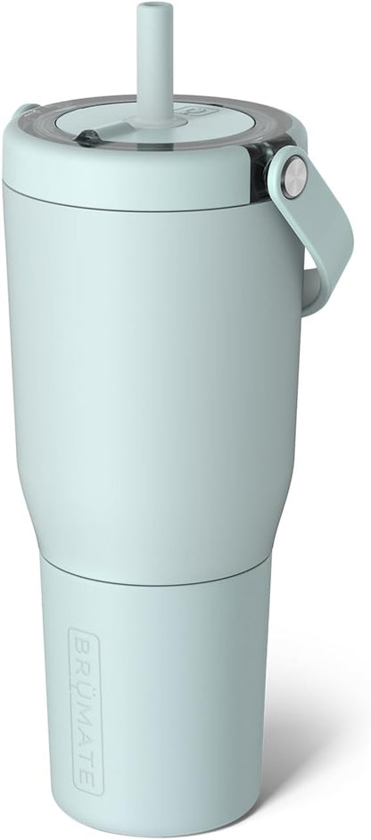 BrüMate Resa 35oz 100% Leakproof Travel Tumbler w/Handle & Straw | Flexible SoftSip Straw | Silicone Sleeve for Durability | Stainless Steel | Cup Holder & Travel Friendly Water Bottle (Blue Agave)