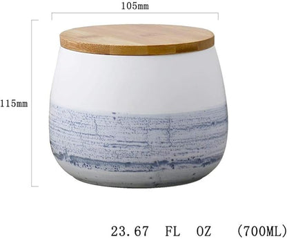 Food Storage Jar White Ceramic Food storage canister with Airtight Wooden Lid for serving Coffee, Tea, Sugar, Spice and More (700ml)