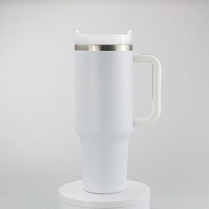 40oz Stainless Steel Tumbler with Handle & Metal Straw – Insulated Double Wall Travel Mug with Lid, Large Coffee Cup for Hot & Cold Drinks, Fits Car Cup Holders