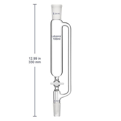 Labasics 100 ml Pressure Equalizing Addition Funnel, Borosilicate Glass Dropping Funnel 24/40 Joint with PTFE Stopcock for Laboratory