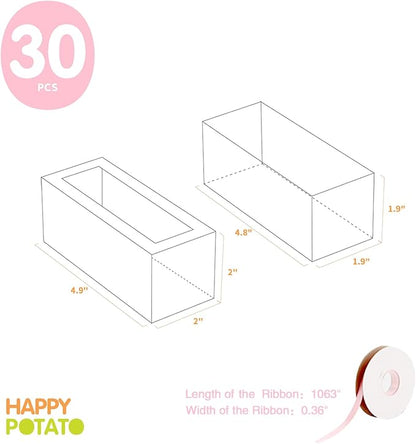 HAPPY POTATO 30 Pack Macaron Boxes for 4 or 5, 4×1.9×1.9 Inches, Macaron Packaging Boxes, Pink Macaron Box with Clear Window, Macaron Container Gift Boxes with Ribbon
