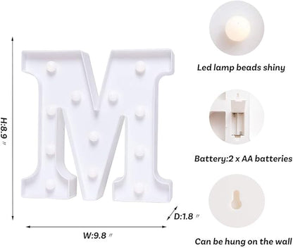 Foaky LED Letter Lights Sign Marquee Light Up Letters Sign for Night Light Wedding/Birthday Party Battery Powered Christmas Lamp Home Bar Decoration(M Sign)