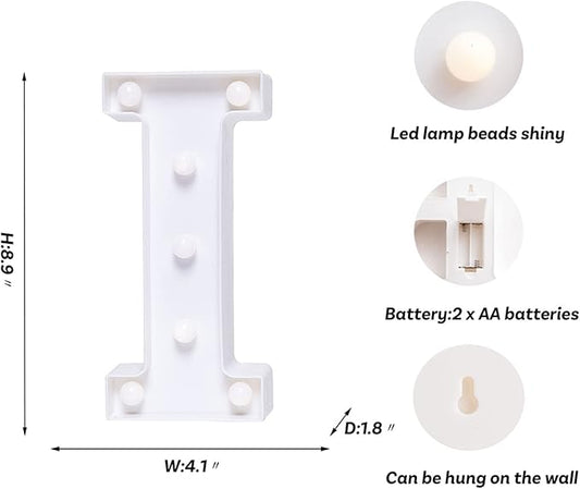 Foaky LED Letter Lights Sign Marquee Light Up Letters Sign for Night Light Wedding/Birthday Party Battery Powered Christmas Lamp Home Bar Decoration(I)