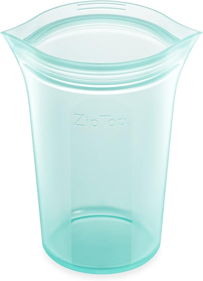 Zip Top Reusable Food Storage Bags | Medium Cup [Teal] | Silicone Meal Prep Container | Microwave, Dishwasher and Freezer Safe | Made in the USA