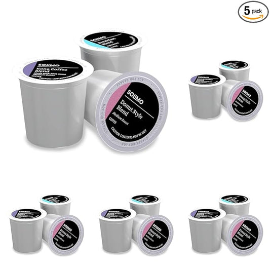 Amazon Brand - Solimo Variety Pack Light and Medium Roast Coffee Pods (Kona, Breakfast, Donut), Compatible with Keurig 2.0 K-Cup Brewers, 100 Count (Pack of 5)