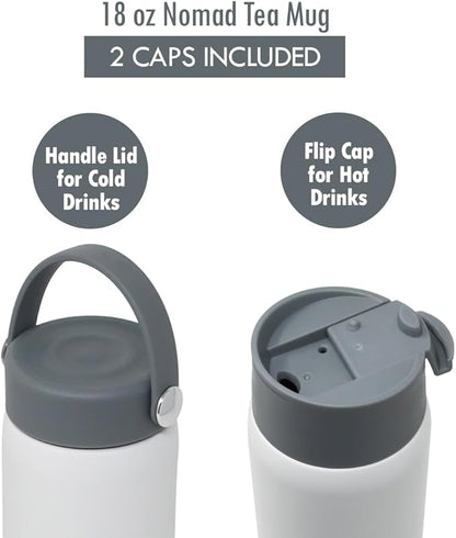 MIRA 18 oz Tea Infuser Thermos - Stainless Steel Travel Bottle with Removable Strainer for Loose Leaf Tea - Insulated Hot & Cold Brew Steeper - White