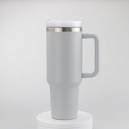 40oz Stainless Steel Tumbler with Handle & Metal Straw – Insulated Double Wall Travel Mug with Lid, Large Coffee Cup for Hot & Cold Drinks, Fits Car Cup Holders