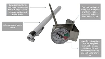 Rattleware Thermometer, Genuine Milk Frothing Thermometer and Barista Thermometer, Fast Readout and Clear Temperature Targets / 5" Probe, 1" Dial