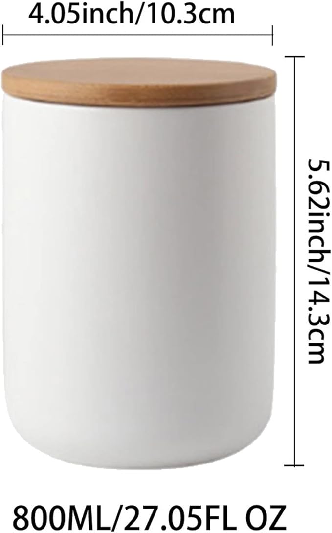 Ceramics Food Storage Jar Canister with Airtight Seal Bamboo Lid, Simple Style Kitchen Canister for Food Storage, Store Coffee, Sugar, Tea, Spices and More (White (27.05oz/800ml))