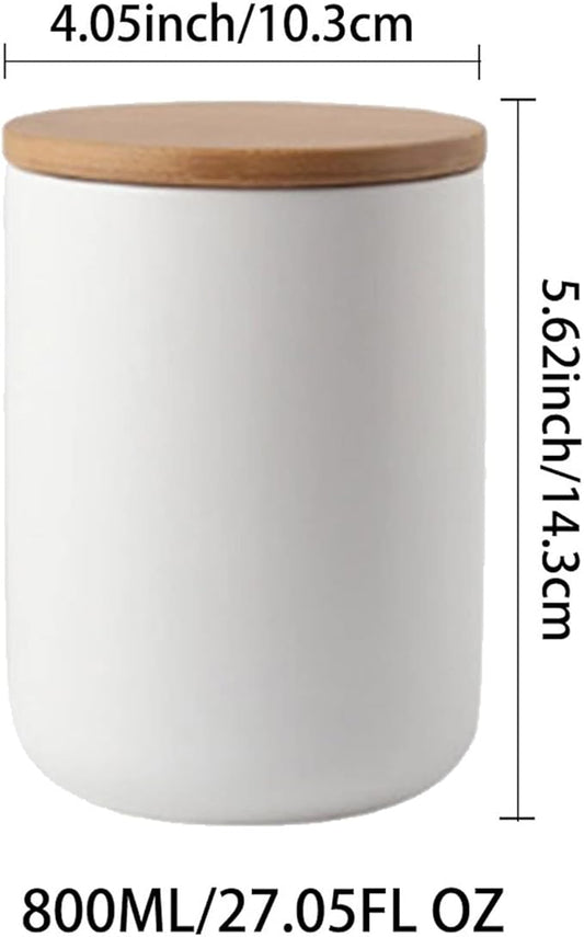 Ceramics Food Storage Jar Canister with Airtight Seal Bamboo Lid, Simple Style Kitchen Canister for Food Storage, Store Coffee, Sugar, Tea, Spices and More (White (27.05oz/800ml))