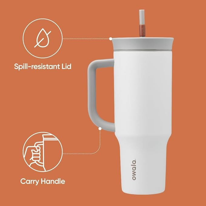 Owala Stainless Steel Triple Layer Insulated Travel Tumbler with Spill Resistant Lid, Straw, and Carry Handle, BPA Free, 40 oz, Gray (Iced Tea) (Pack of 6)