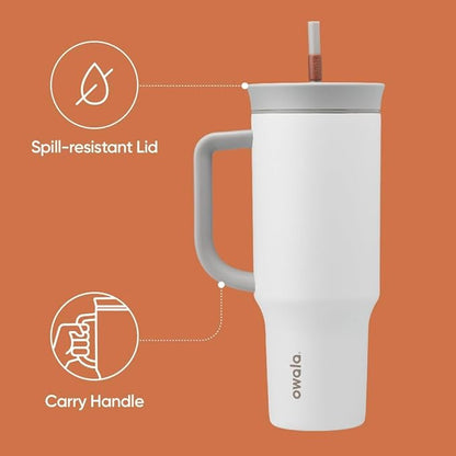 Owala Stainless Steel Triple Layer Insulated Travel Tumbler with Spill Resistant Lid, Straw, and Carry Handle, BPA Free, 40 oz, Gray (Iced Tea) (Pack of 6)
