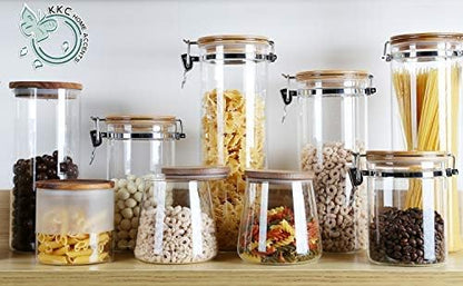 KKC HOME ACCENTS Borosilicate Glass Sealed Jars with Airtight Lid, Airtight Glass Food Storage Container with Locking Clamp Bamboo Lid for Loose Tea,Sugar,Cocoa,Coffee Canister,27 fl oz