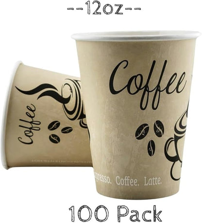 Smygoods Disposable Coffee Cups, To Go Paper Hot Cups, Classic Design (12 OZ, 100 Count) For Hot Beverages, Coffee, Tea, Espresso, Cocoa - Vasos Para Cafe